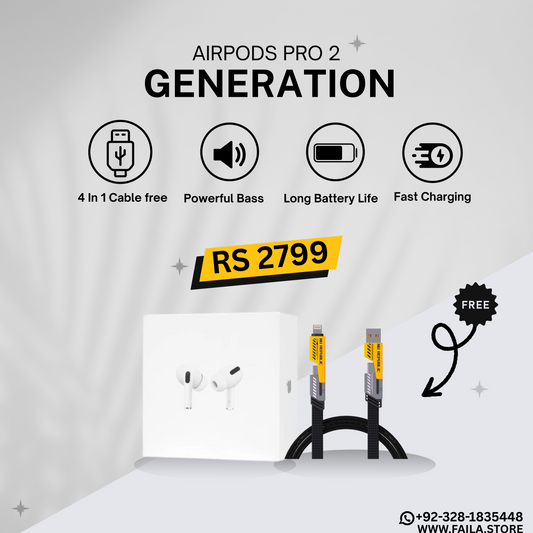 Apple AirPods Pro (2nd Generation) Wireless Ear Buds with USB-C Charging - 4 In 1 Cable Fast Charging Free